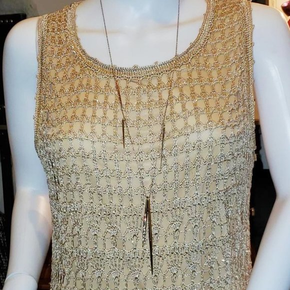 Gold crochet top with fringes, ptp 17 - Picture 2 of 5